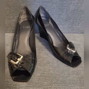 Stuart Weitzman Black Patent Wedges with Buckle 7.5